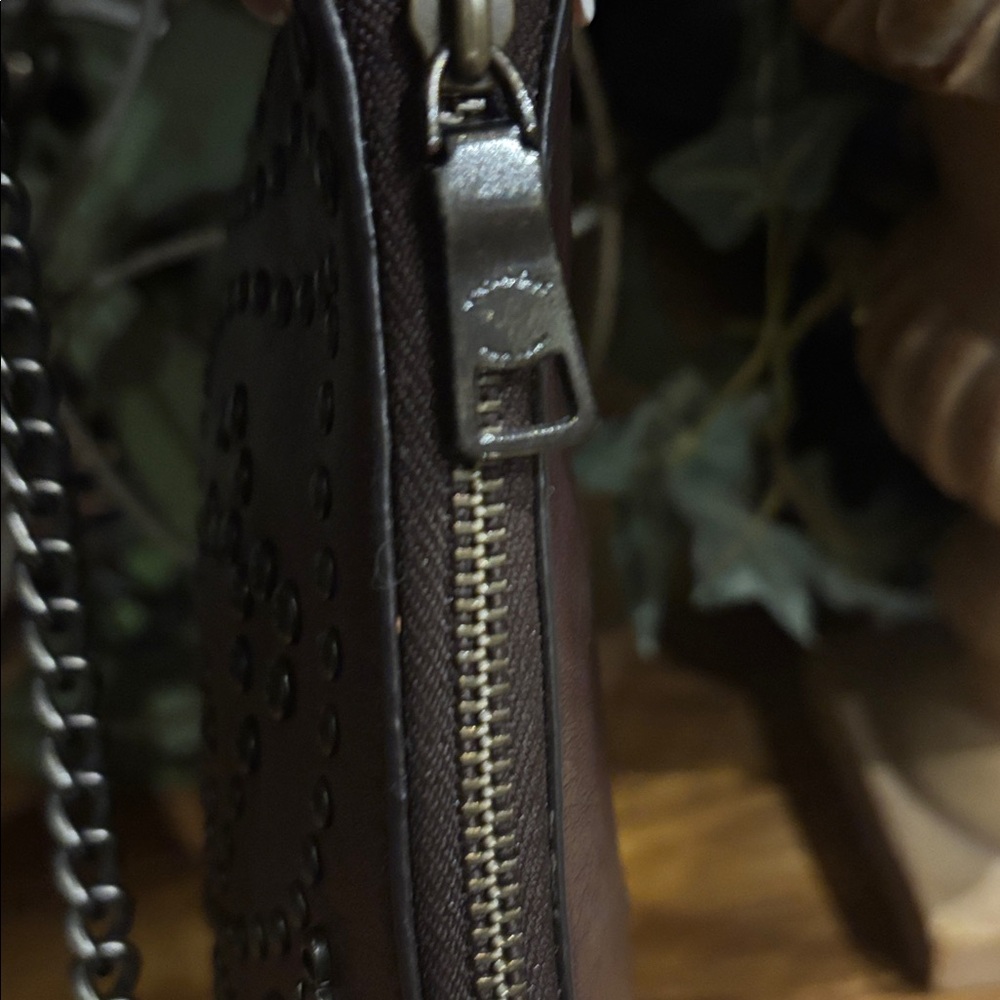 Coach Burgundy Leather Studded Heart Crossbody Bag & Wristlet - Picture 8 of 14
